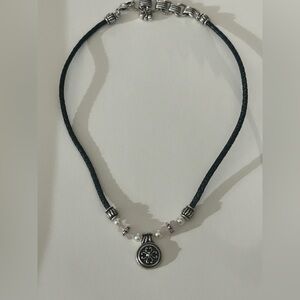 Brighton Hudson Necklace•Faux Pearls & Faceted Rose Quartz On Black Leather  16